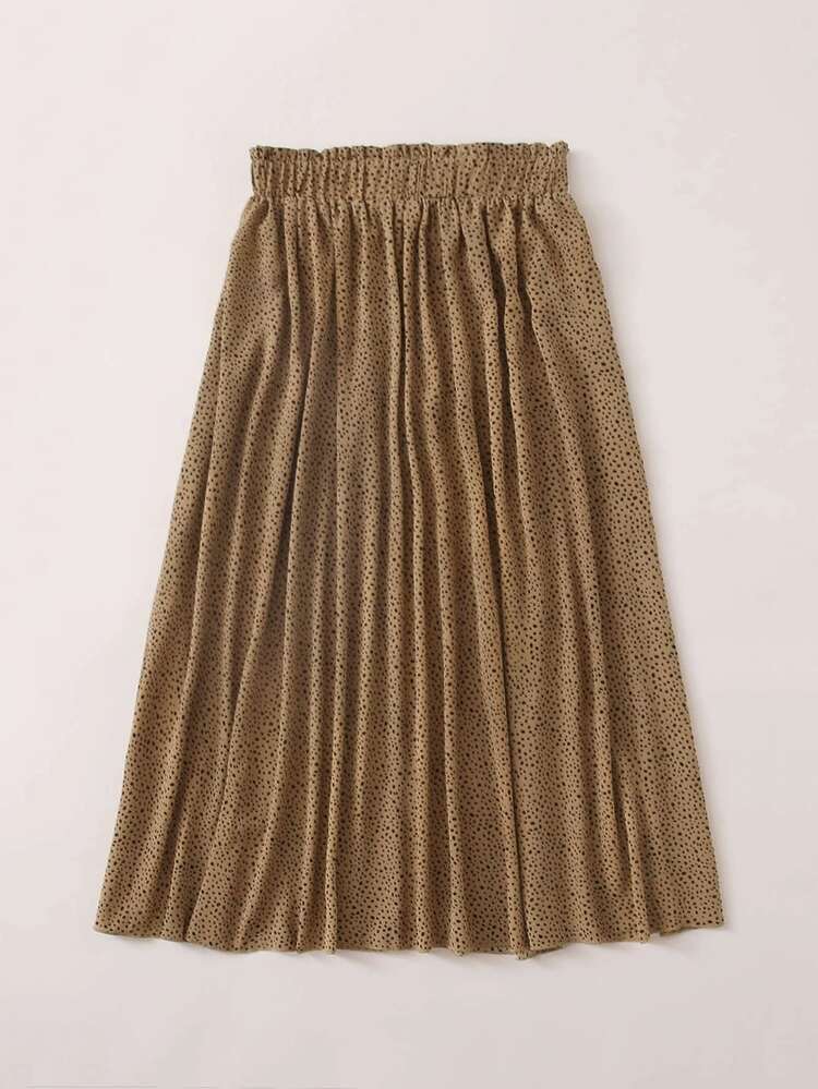 SHEIN VCAY Falda media amplia con estampado de lunares - Camel - Añade 2