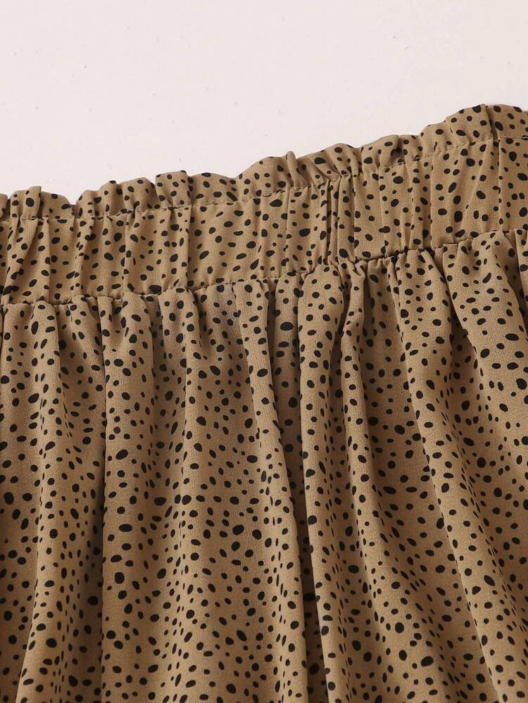 SHEIN VCAY Falda media amplia con estampado de lunares - Camel - Añade 5