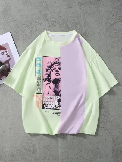 Manfinity 男士撞色標語圖案T恤