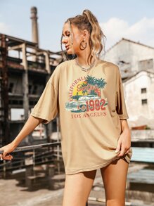 Car And Letter Graphic Print Drop Shoulder Tee