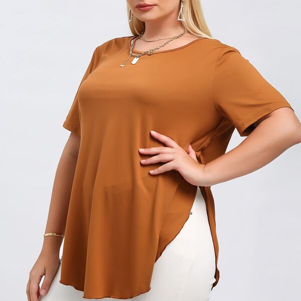 

Plus Solid Curved Hem Split Side Tee, Ginger