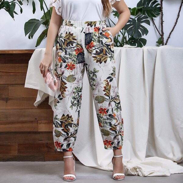 

Plus Plants Print Tapered Pants, Multicolor