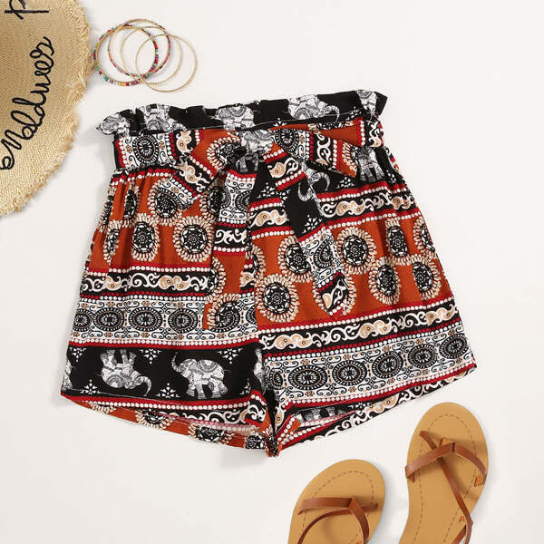 

Plus Elephant Print Tie Front Shorts, Multicolor