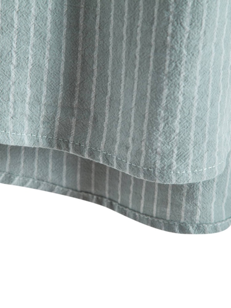 Manfinity Homme Men Striped Half Button High Low Shirt Short Sleeve Casual Shirt For Boyfriend Gift - Baby Blue - View 3