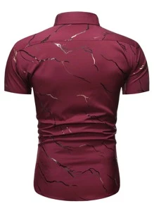 Manfinity Homme Men Graphic Print Button Through Shirt - Burgundy - View 2