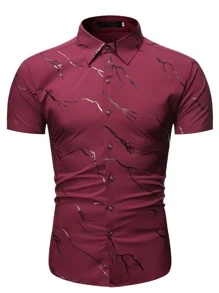 Manfinity Homme Men Graphic Print Button Through Shirt - Burgundy - View 3
