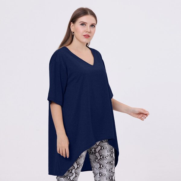 

Plus V-neck High Low Longline Tee, Navy blue