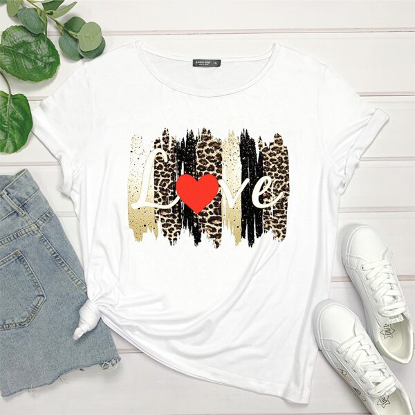 

Plus Heart & Leopard Print Tee, White