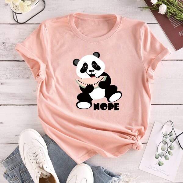 

Letter & Panda Print Tee, Pink