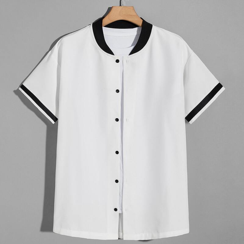 

Guys Button Up Baseball Collar Shirt, White