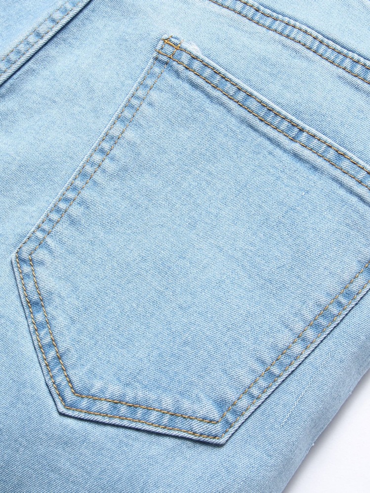 Manfinity Homme 男士破洞紧身牛仔裤，纯色修身长款洗水浅蓝色工装牛仔裤，适合丈夫、男朋友的礼物浅蓝色牛仔裤 Menmens Jeans Skinnystreetwear Jeanslight Wash 男士牛仔裤 - 淺色水洗藍 - 查看 3