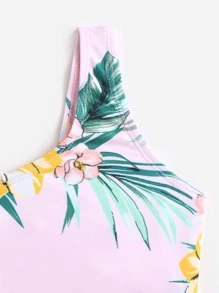 年轻女孩 3 件装花卉和热带印花比基尼套装和罩衫夏季海滩 - 淺粉色 - 查看 4