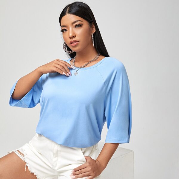 

Plus Solid Raglan Sleeve Tee, Baby blue