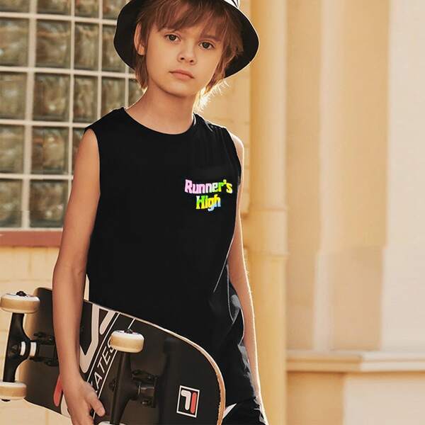 

Boys Letter Graphic Tank Top, Black