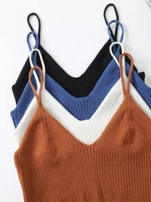 INAWLY 4pcs Solid Crop Knit Top - Multicolor - View 3