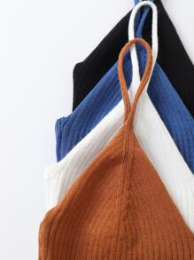 INAWLY 4pcs Solid Crop Knit Top - Multicolor - View 4