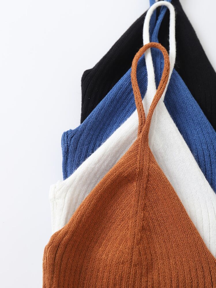 INAWLY 4pcs Solid Crop Knit Top - Multicolor - View 4