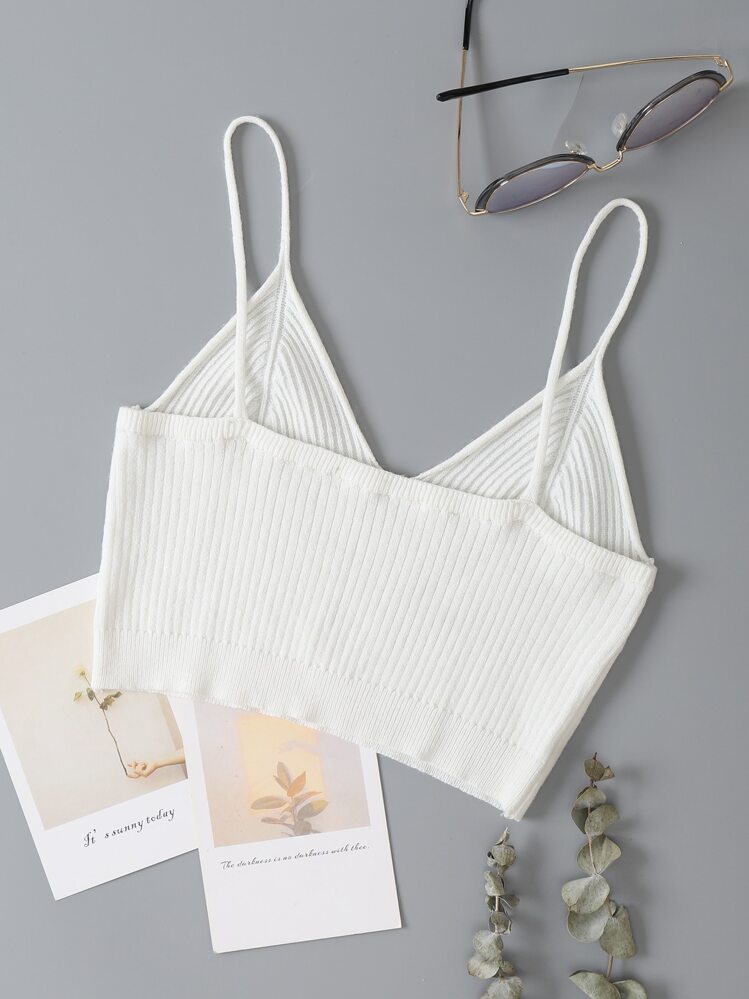 INAWLY Solid Crop Knit Cami Top - White - View 2