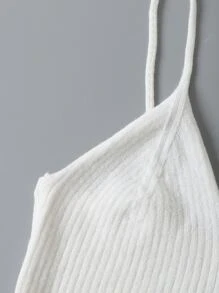 INAWLY Solid Crop Knit Cami Top - White - View 6