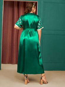 Vestido con cinturón de satén con bordado - Verde - Ver 2