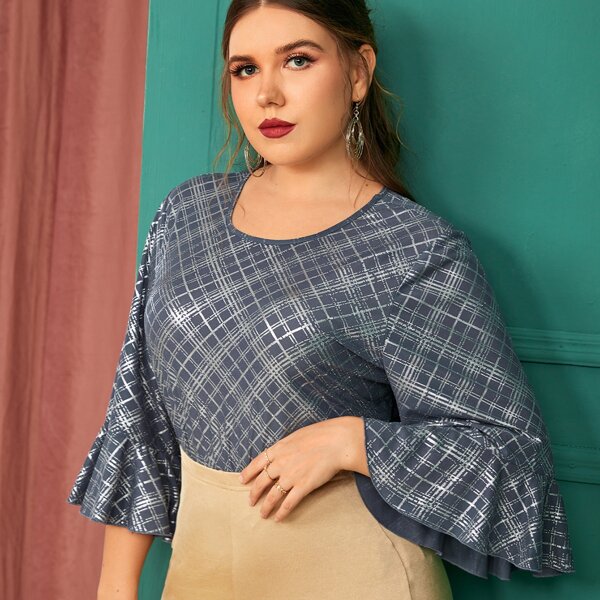 

Plus Tartan Bell Sleeve Tee, Multicolor