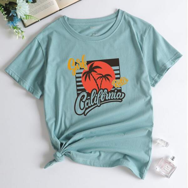 

Letter Graphic Short Sleeve Tee, Cadet blue