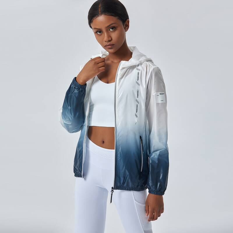 

Anti-UV Ombre And Letter Graphic Zipper Fly Sports Jacket, Multicolor