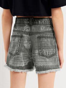 Bé Gái Quần Shorts Denim Hem thô - Xám - Xem 2