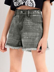 Bé Gái Quần Shorts Denim Hem thô - Xám - Xem 3