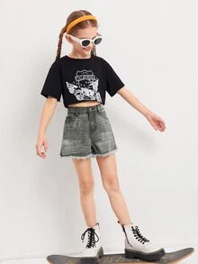 Bé Gái Quần Shorts Denim Hem thô - Xám - Xem 4