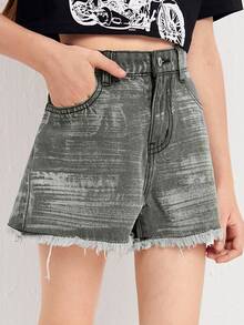Bé Gái Quần Shorts Denim Hem thô - Xám - Xem 5