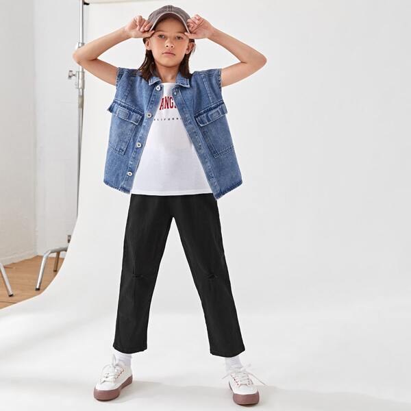 

Boys Button Waist Straight Leg Jeans, Black
