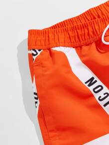 Surfspeed Men Letter Graphic Drawstring Waist Swim Trunks,Hawaiian