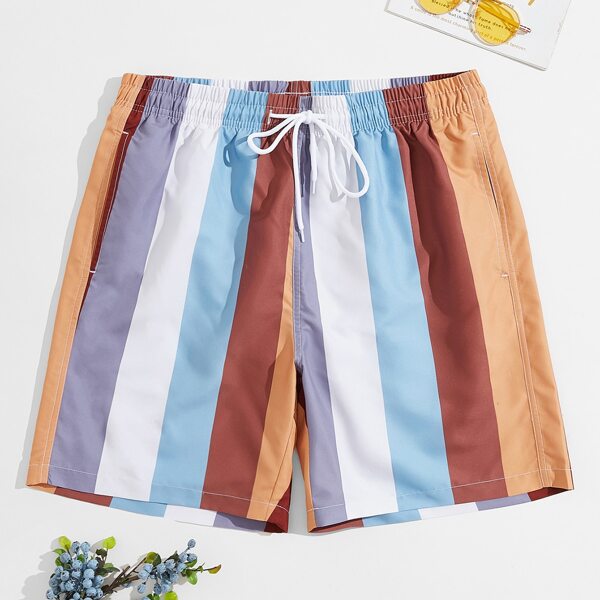 

Men Striped Drawstring Swim Trunks, Multicolor