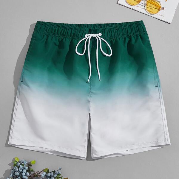 

Men Ombre Drawstring Swim Trunks, Multicolor