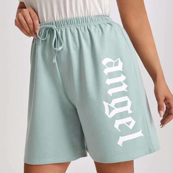 

Plus Letter Graphic Track Shorts, Mint blue