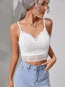 SHEIN Frenchy 貝殼邊蕾絲覆蓋吊帶上衣