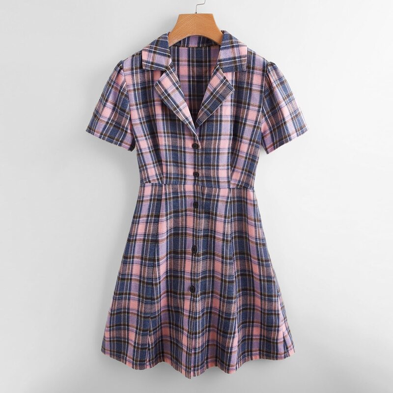 

Plaid Button Front Dress, Multicolor