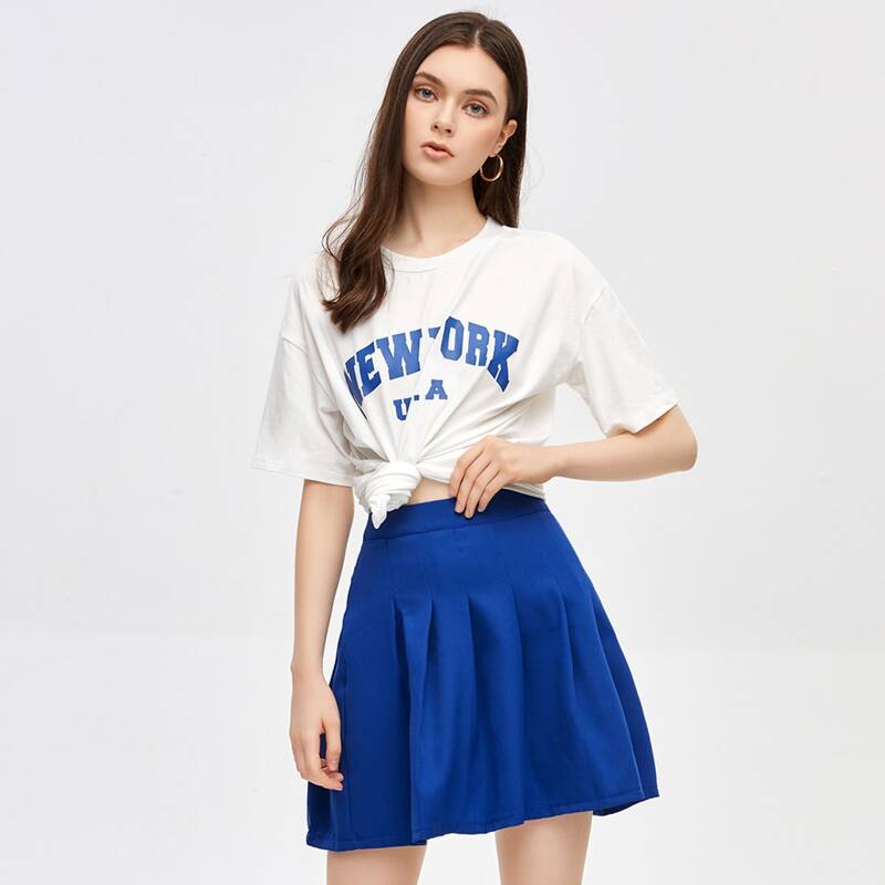 

Letter Graphic Tee & Pleated Skirt, Multicolor
