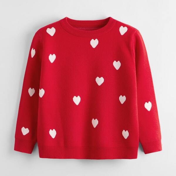 

Toddler Girls Heart Pattern Sweater, Red