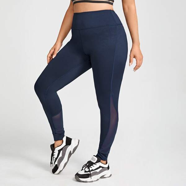 

Plus Contrast Mesh Sports Leggings, Navy blue