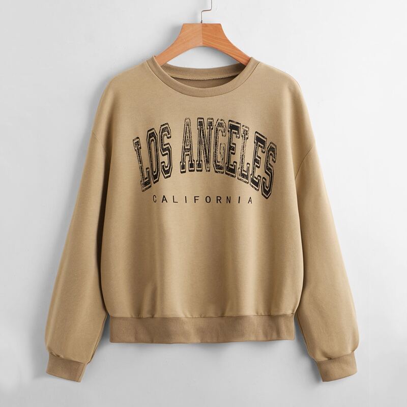 

Letter Graphic Drop Shoulder Sweatshirt, Khaki