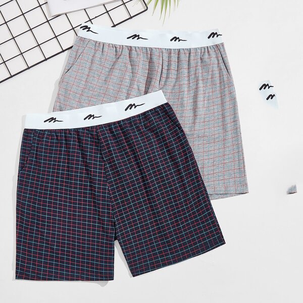 

Men 2pcs Grid Print Pajama Shorts, Multicolor