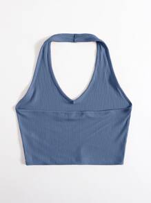 Muchica Top halter corto tejido de canalé - Neblina azul - Ver 2