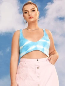 Flirla Plus  Tie Dye Knit Top - Blue and White - View 3