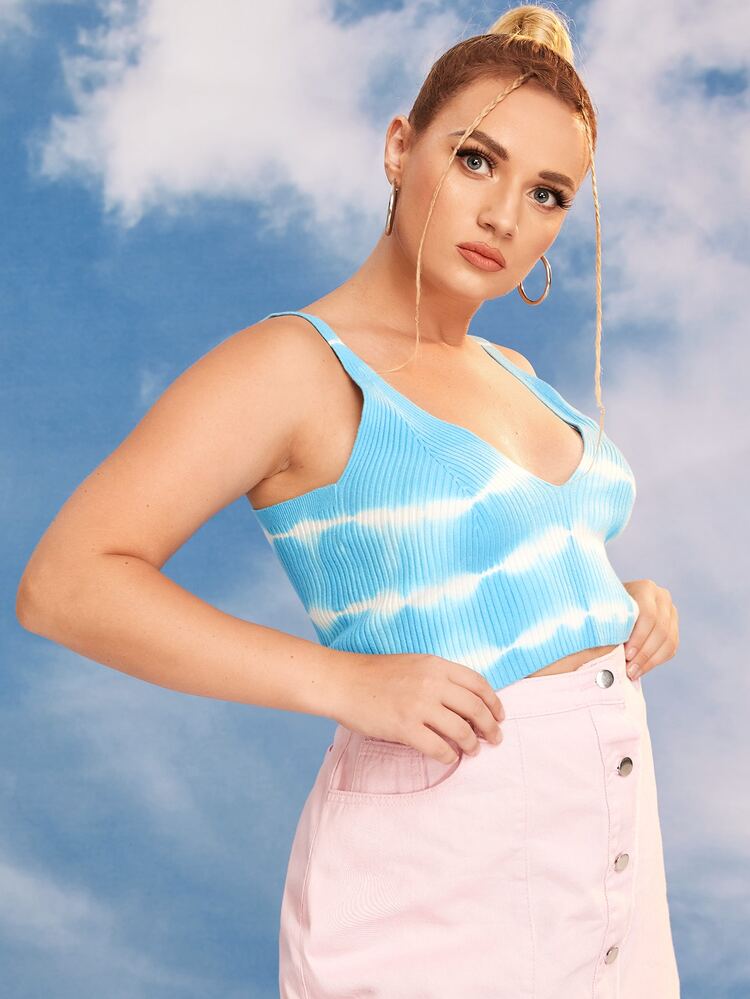 Flirla Plus  Tie Dye Knit Top - Blue and White - View 5