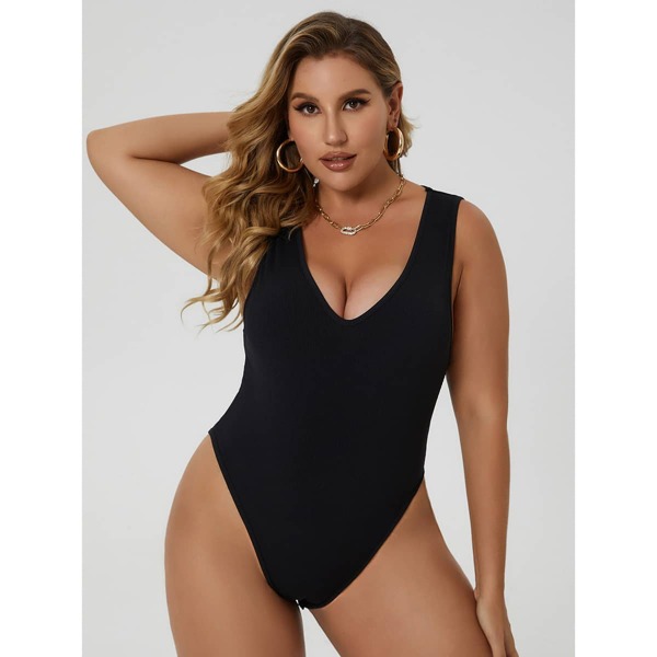 

Plus Solid Sleeveless Bodysuit, Black