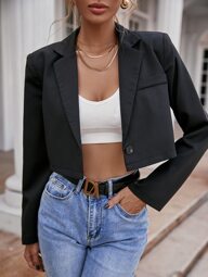Solid Lapel Crop Blazer Fall Cloth For Women