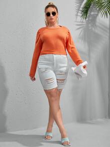 Flirla Plus Solid Cut Out Tie Back Sweater