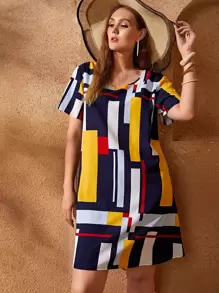 SHEIN LUNE Random Geo Print Tunic Dress - Multicolor - View 1